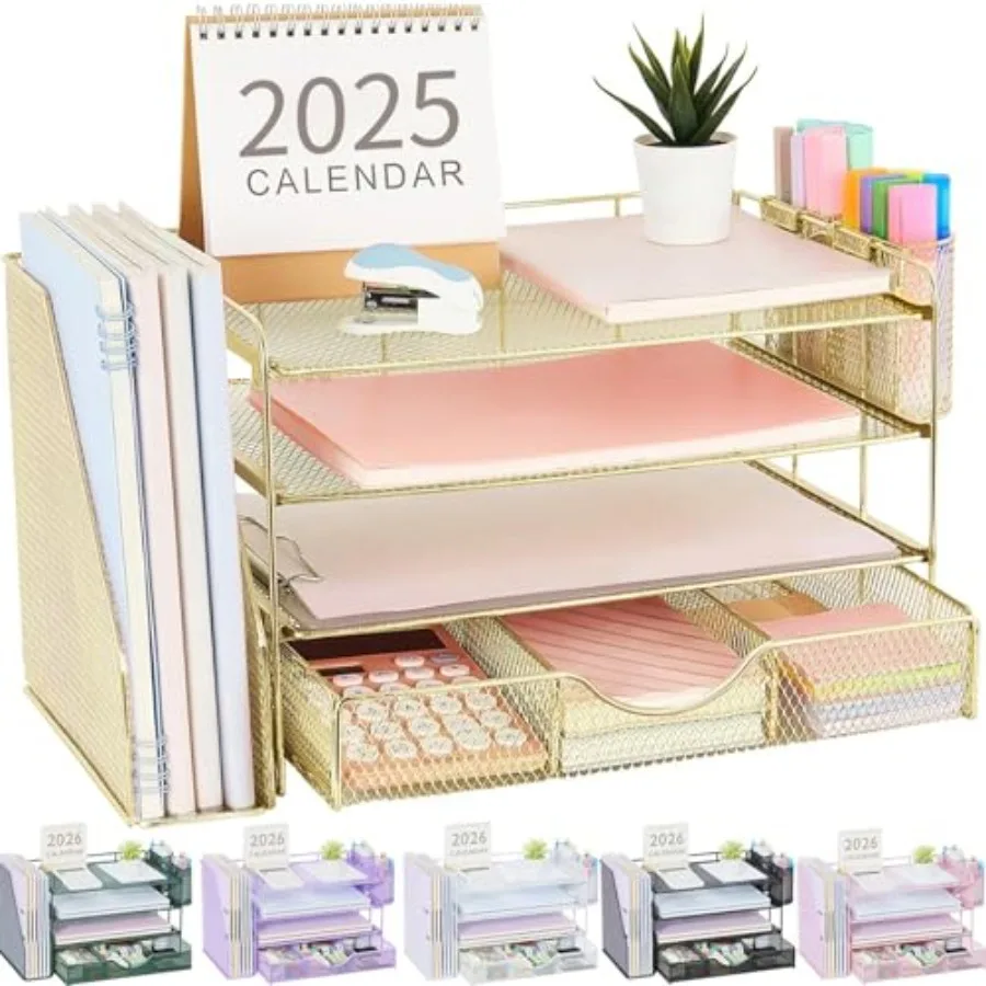 

Desk Organizers and Accessories with File Holder 4-Tier Desk Accessories and Workspace Organizers with Drawer and 2 Pen Holder