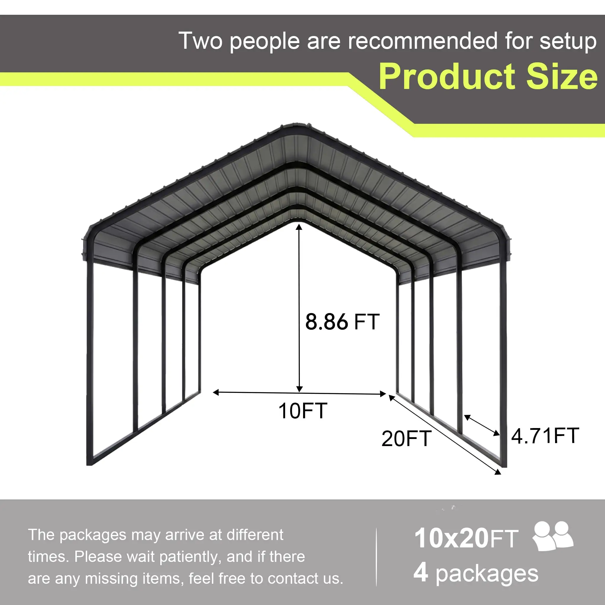 10x20FT Heavy Duty Metal Carport