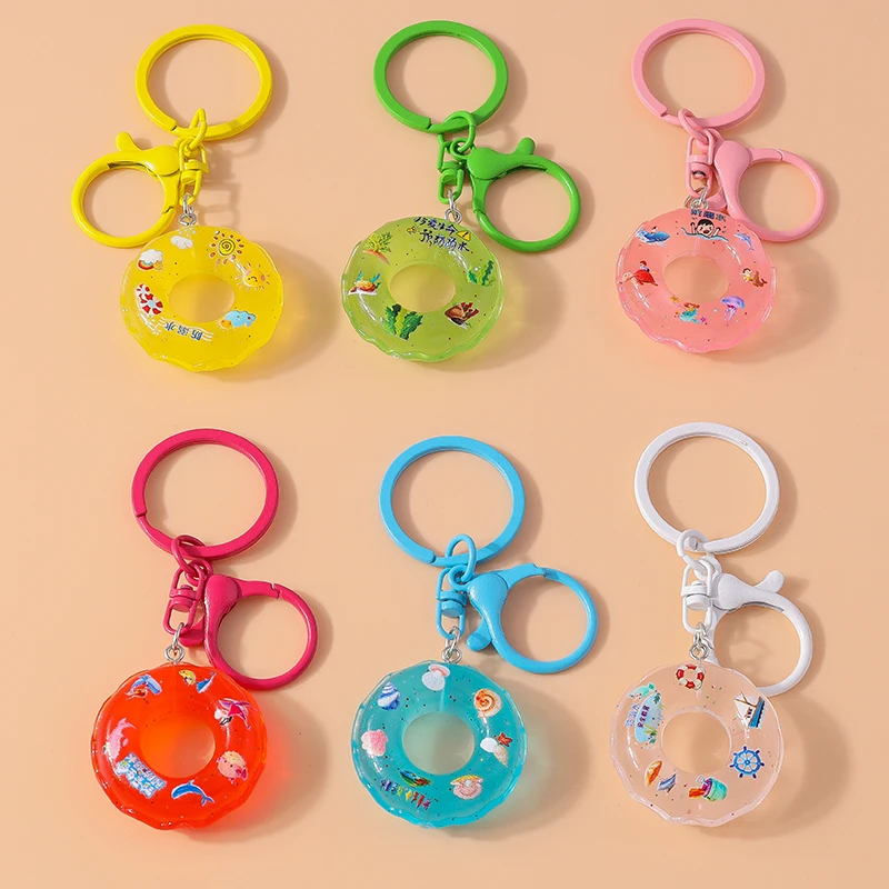 Aihua New Cute Keychain Funny 3D Swimming Rings Keychain For Women Kids Handbag Pendant DIY Summer Beach Vacation Jewelry Gifts