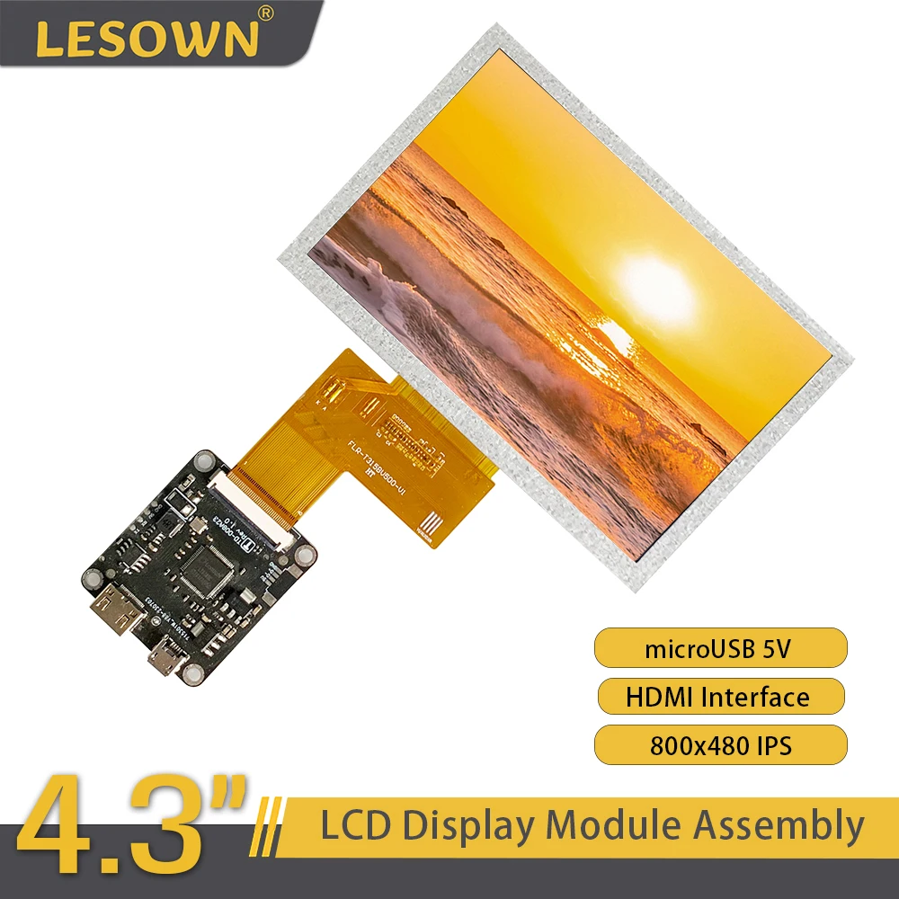 

LESOWN 4.3 inch 800x480 IPS LCD Screen Display Panel mini Wide Screen Module USB Powered for PC Intelligent Central Control