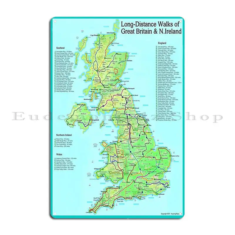 Long Distance Walks Of Great Britain And Northern Ireland Metal Sign Kitchen Cinema Kitchen Designer Home Tin Sign Poster