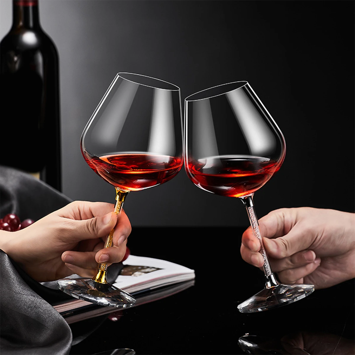 (Can Engrave Logo) 500ML Crystal Bordeaux Red Wine Glass, Two-piece Set, Diamond-embedded Large Goblet Gift Box, Wedding Pair