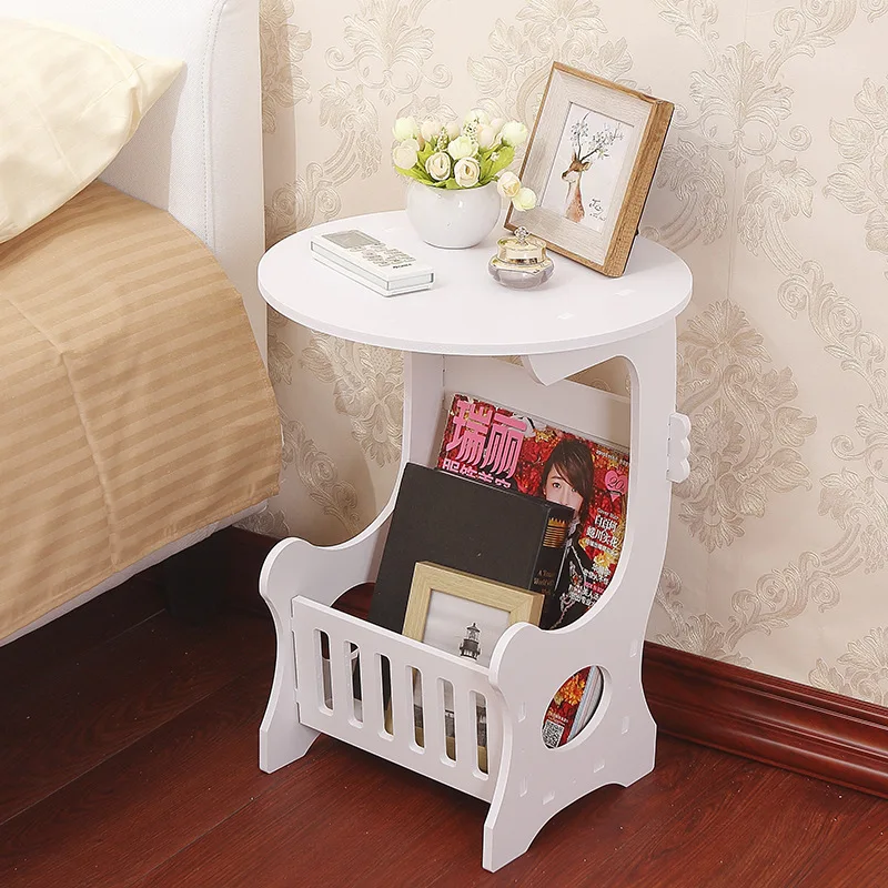 European Mini Plastic Round Coffee Tea Table Home Simple Plastic Living Room Bedroom Storage Shelf Bedside Table White