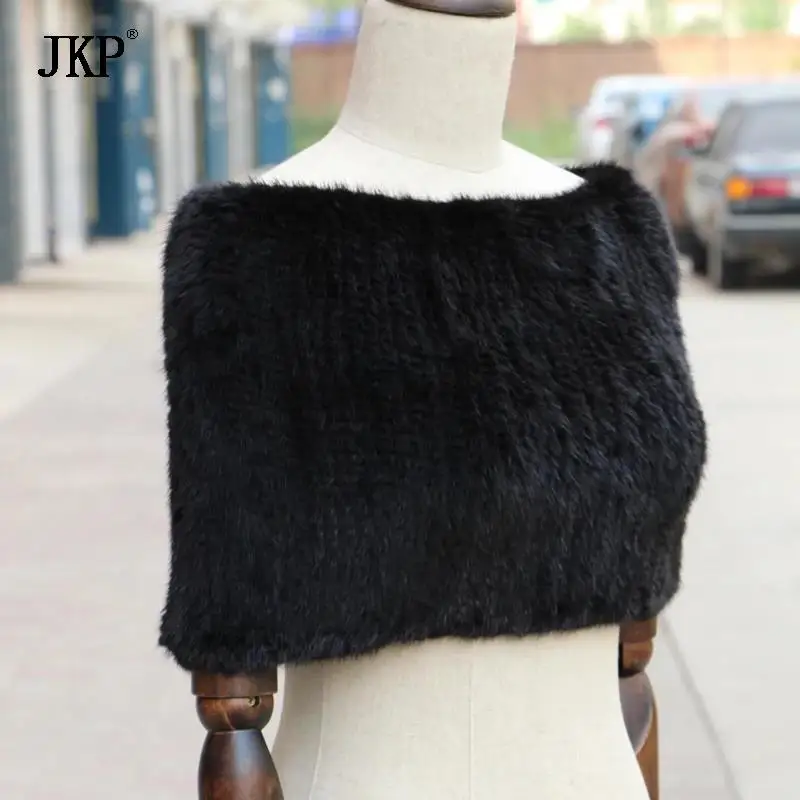 Winter Knitted Real Mink Fur Scarf Neck Wrap Women Warmer Fashion Natural Fur Shawl