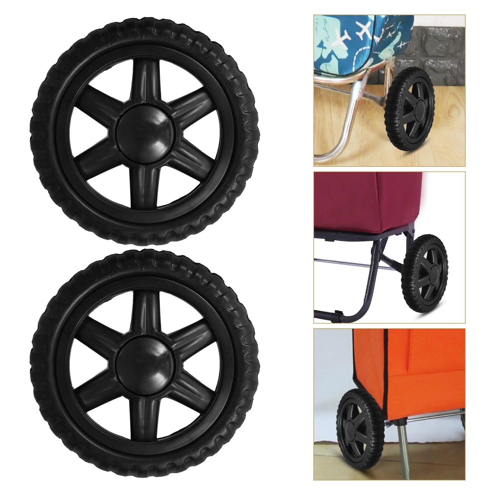 Ruedas de carrito de compras negras, piezas de goma de repuesto para carrito de supermercado, absorción de impacto suave y fácil, 2 uds.