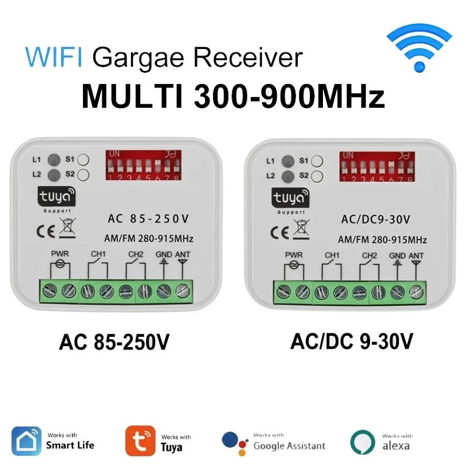 

For Garage 300 a 868 MHz Tuya WIFI Receiver 433MHz Gate Switch Controller AC DC 9-30V 85-250V Garage Door Smart Switch Module