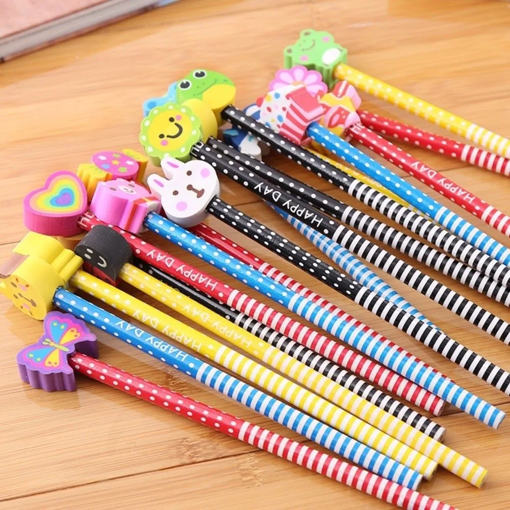 10pcs New HB Christmas Pencils Random Pattern Cartoon Animals Pencils With Eraser Eraser Tip Holiday Pencil Set Holiday Gifts