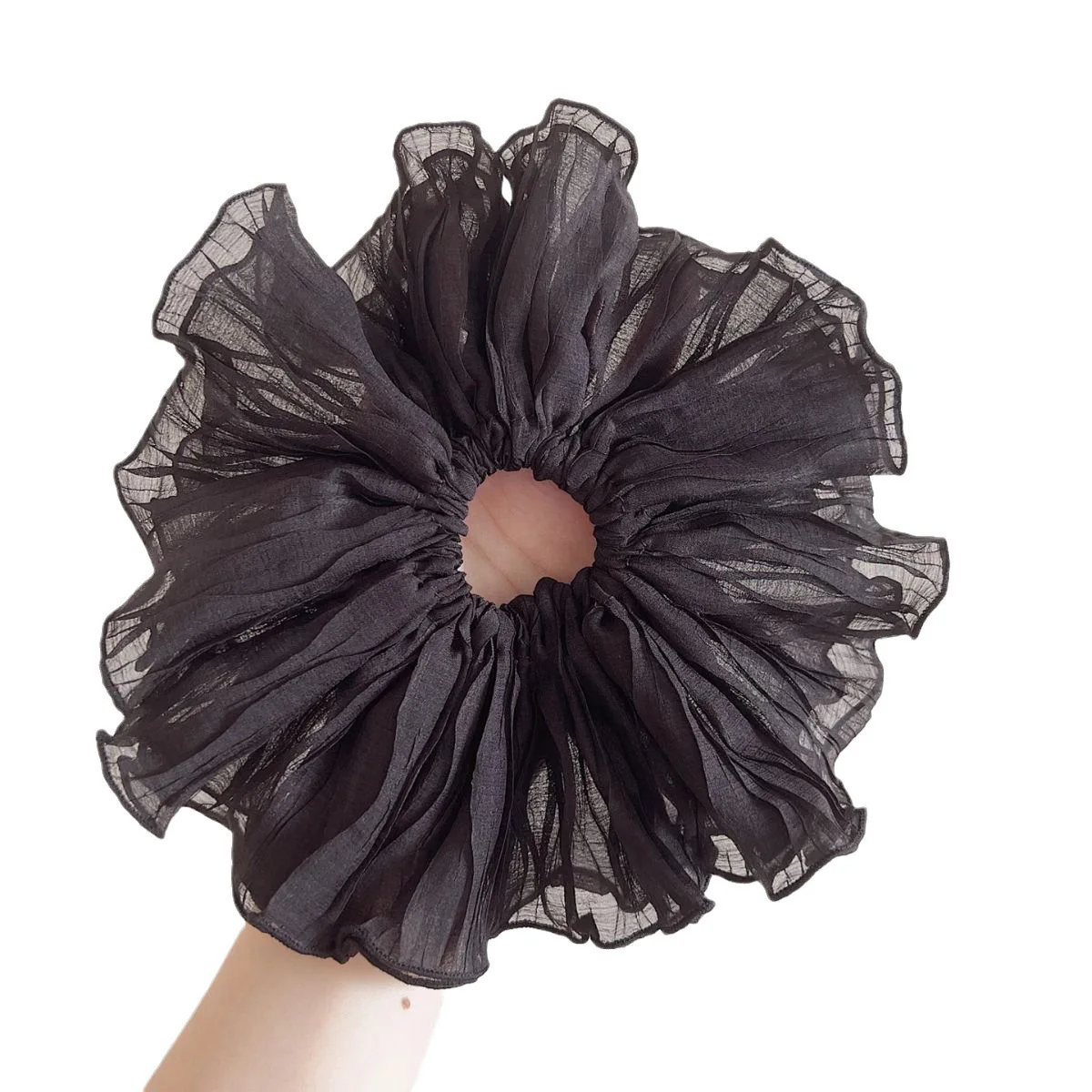 1pcs Double Fold Scrunchie Sweet Simple Fairy Large High Elastic Hair Tie Gauze Black White Ponytail Holder Hair Aaccessories