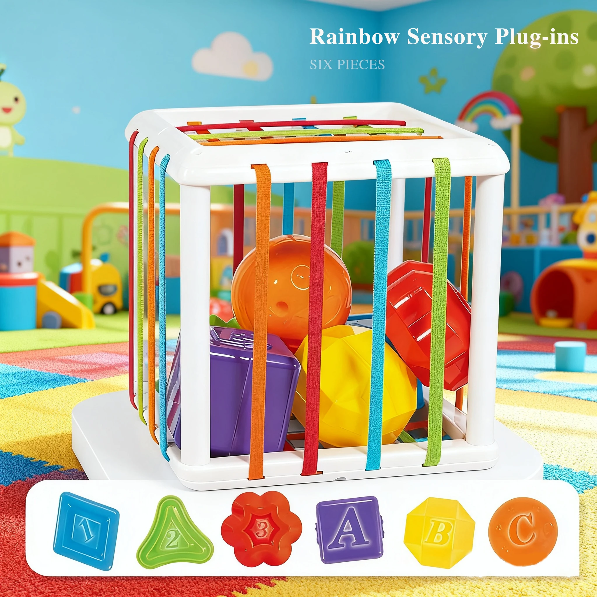 كرة إمساك الأطفال من مونتيسوري، لعبة حسية بألوان قوس قزح مع خشخيشة وعضاضة، فارز الأشكال التعليمي المبكر للمهارات الحركية الدقيقة