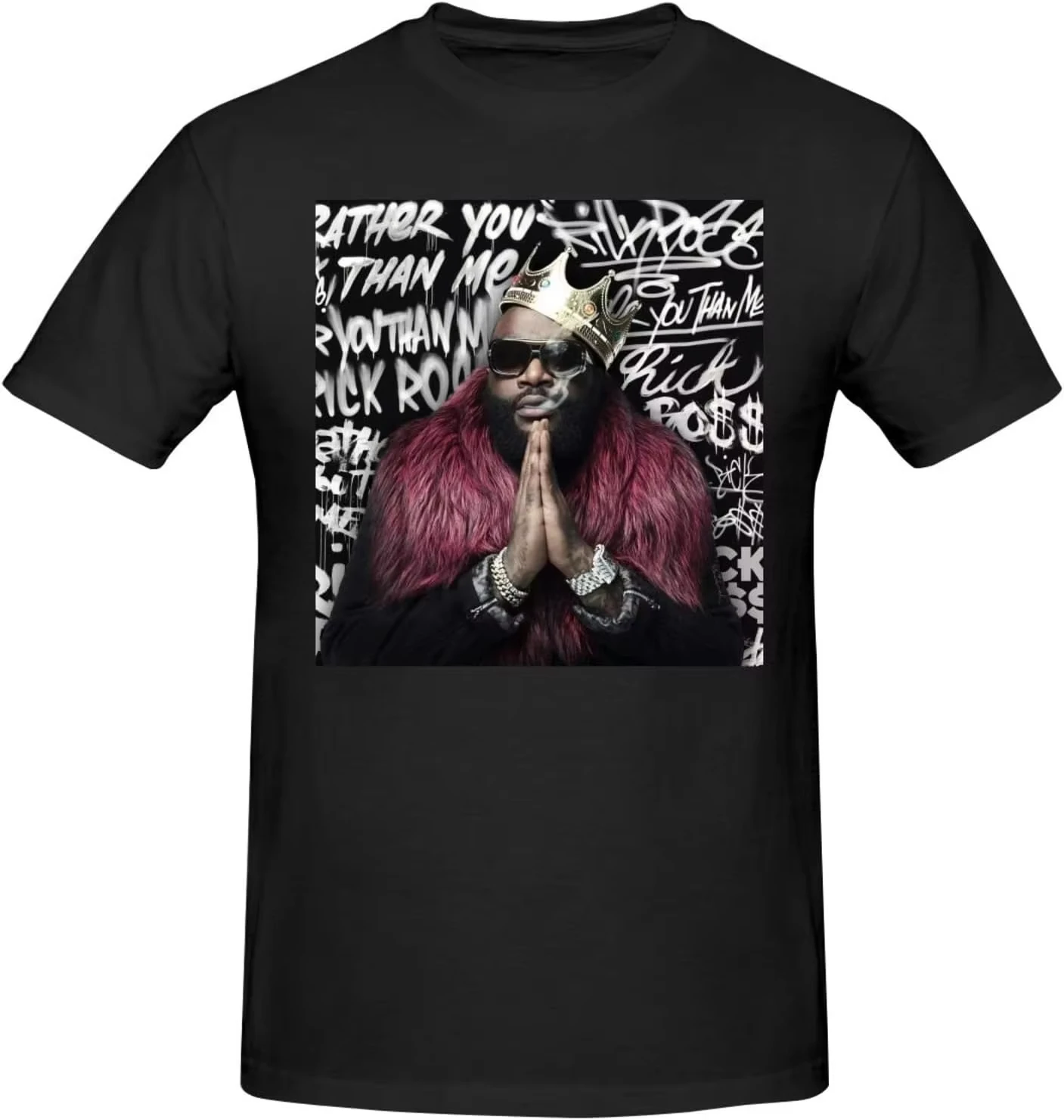 تي شيرت ريك روس برسومات كبيرة الوجه مطبوع عليه صيفية فاخرة من القطن للرجال والنساء بأكمام قصيرة