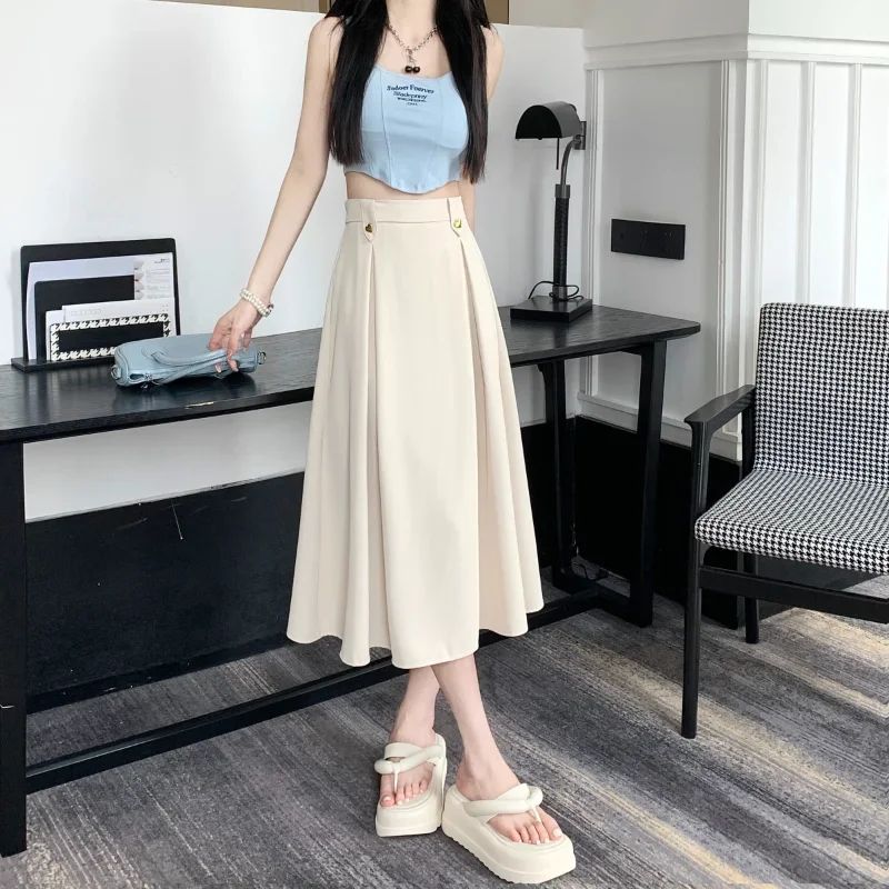 

Spring and Autumn New All Match Fashion High Waisted Suit with Pleated Skirt, Children's New A-line Long Skirt