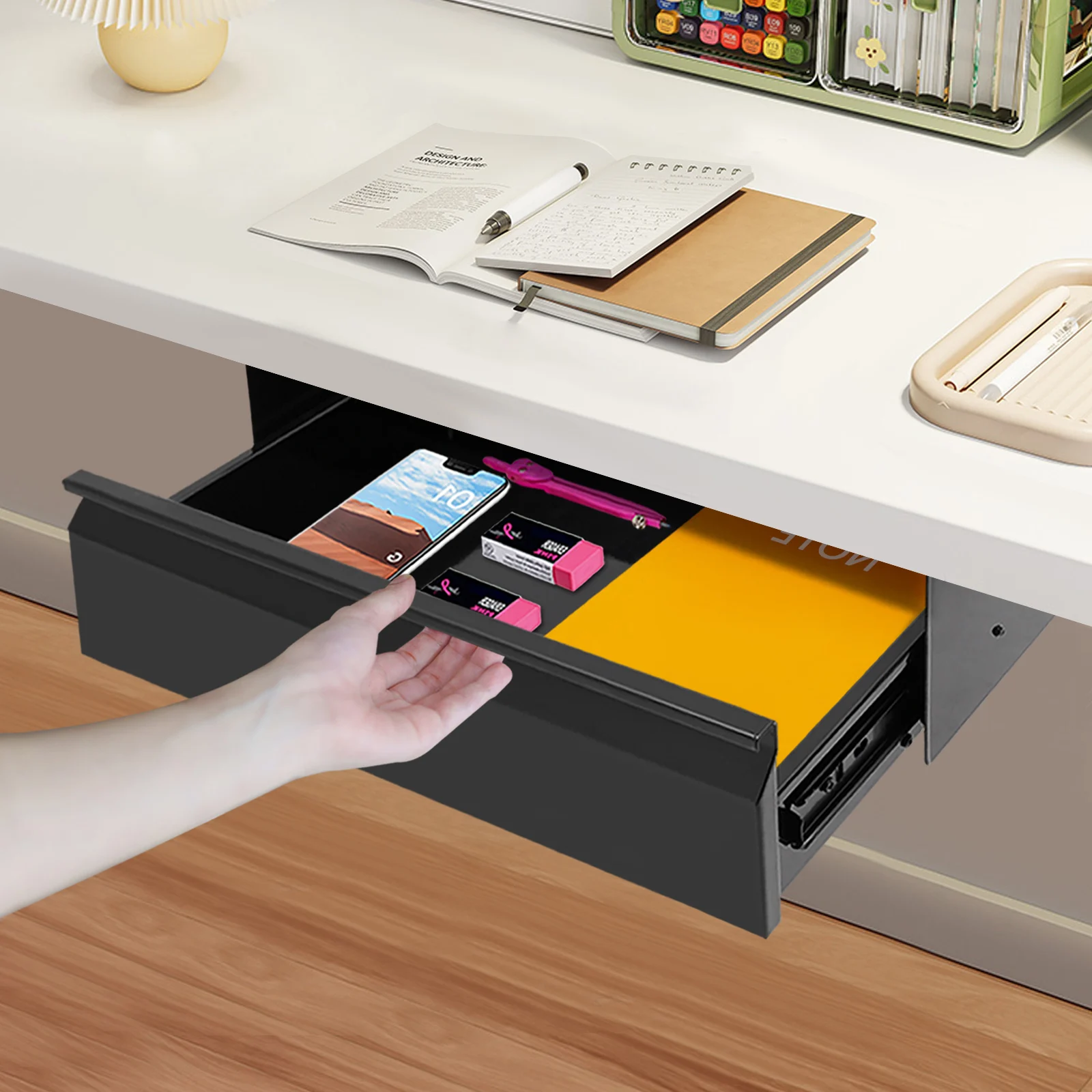 

Under Desk Mounted Sliding Pull-out Drawer, Storage Organizer for Sit Stand Workstation, Pull-out Drawer for Keyboard, Mouse