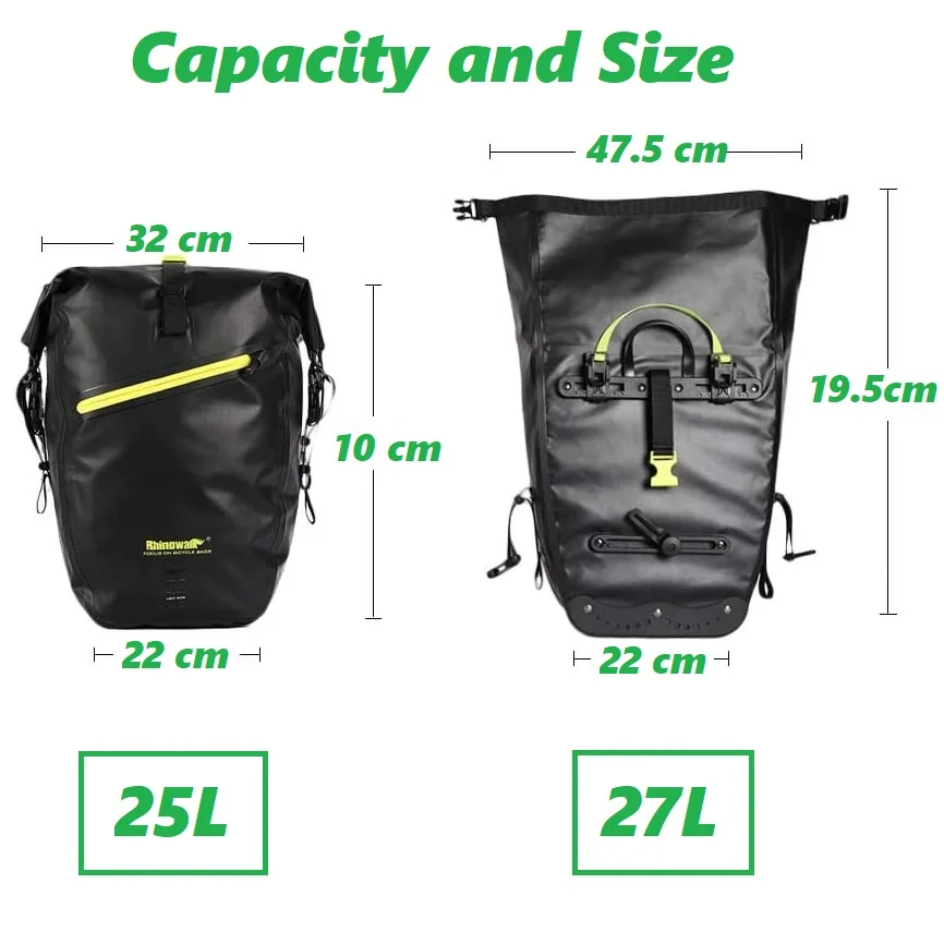 Rhinowalk 25L Waterproof Bike Bag MTB Bike Bag Road Bicycle Rear Rack Bike Pannier Bag Leather Bike Bag Cycling Promend Bag