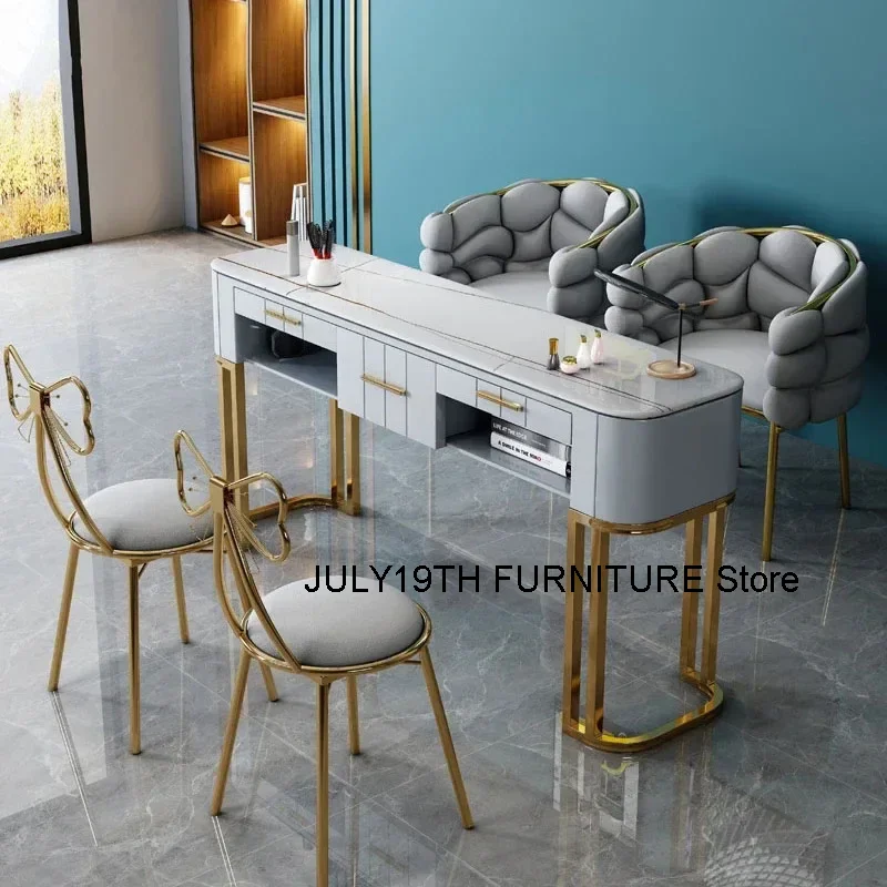 Japanese Simple Nail Table for Bedroom Single Set with Chair Drawer Tables Creative Metal Design Manicure Table for Powder Room