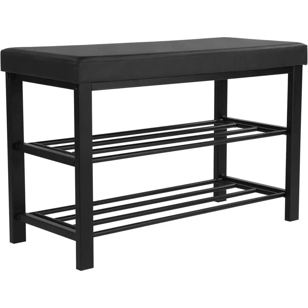 

Shoe Bench, 3-Tier Shoe Rack for Entryway, Storage Organizer with Foam Padded Seat, Faux Leather, Metal Frame, for Living Room, Hallway, 12.2 x 31.9 x 19.3 Inches, Black