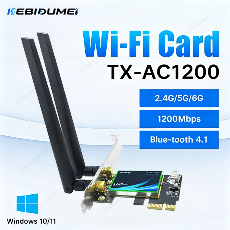 KEBIDUMEI AC1200 PCIe WiFi Card Bluetooth 4.1 Desktop Network Adapter 1200Mbps Dual Band 5GHz 867Mbps Wireless Card for Win11/10