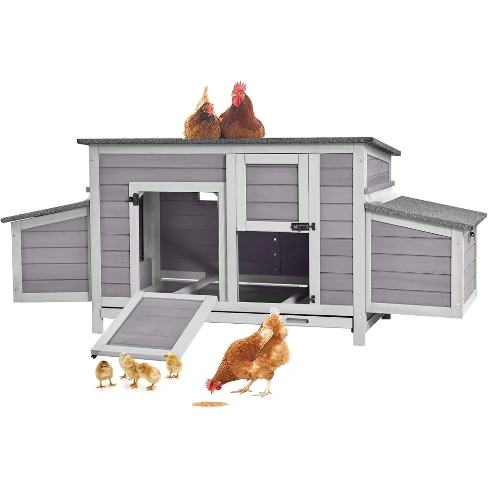 Chicken Coop Outdoor Wooden Hen House with Nesting Box Poultry Cage with 2 Perches,2 Large Front Doors