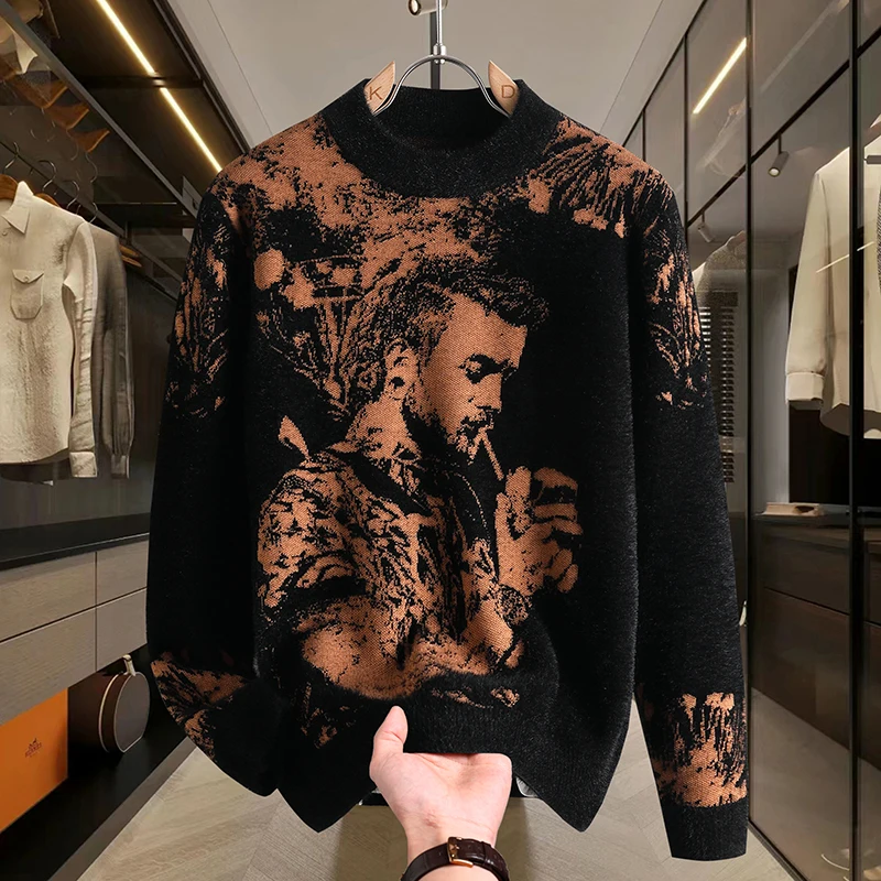 Retro Men’s Printed Slim Knit Sweater for Men’s Base, 2025 Brand Premium Tops, High-quality Men’s Plus Size Warm Sweater 4 Retro Men's Printed Slim Knit Sweater for Men's Base, 2025 Brand Premium Tops, High-quality Men's Plus Size Warm Sweater 4