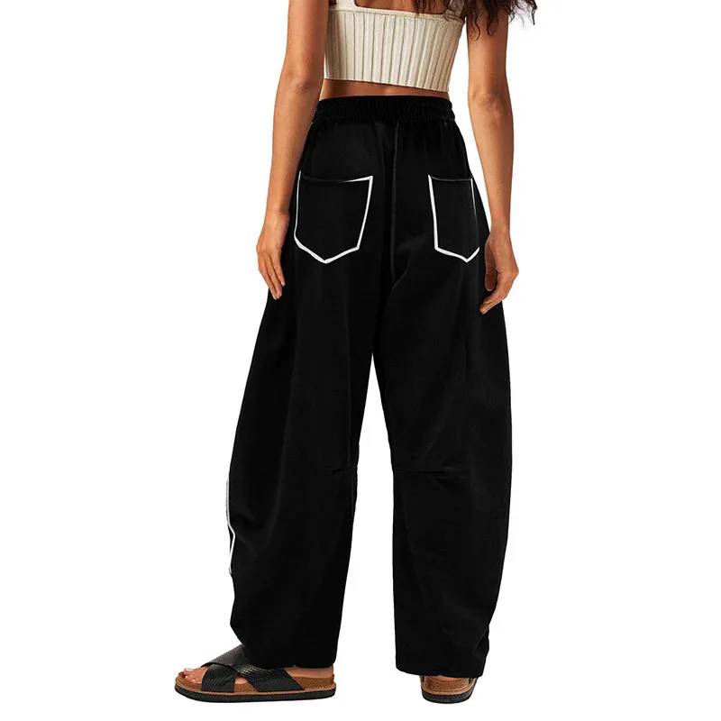 Women's sports pants, wide leg pants, straight leg spliced pants, women's pocket casual pants, commuting party casual pants