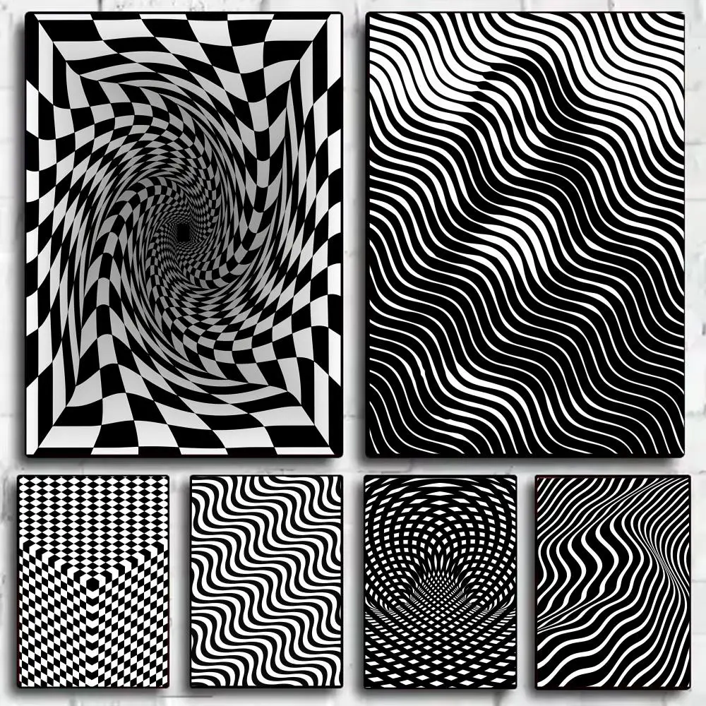 Optical Illusion Waves Poster HD Wall Stickers Mural Self-Adhesive Decals Home Decor Bedroom & Living Room Gift Idea