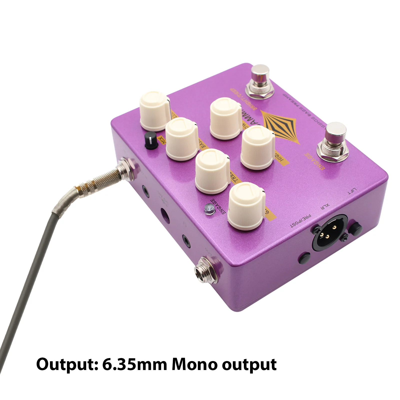 MOSKYAUDIO Gamma Bass Preamp DI تأثيرات دواسة 4-Band EQ مع مخرج سماعة رأس بمفتاح عميق ومشرق للصوت الديناميكي النظيف صحيح