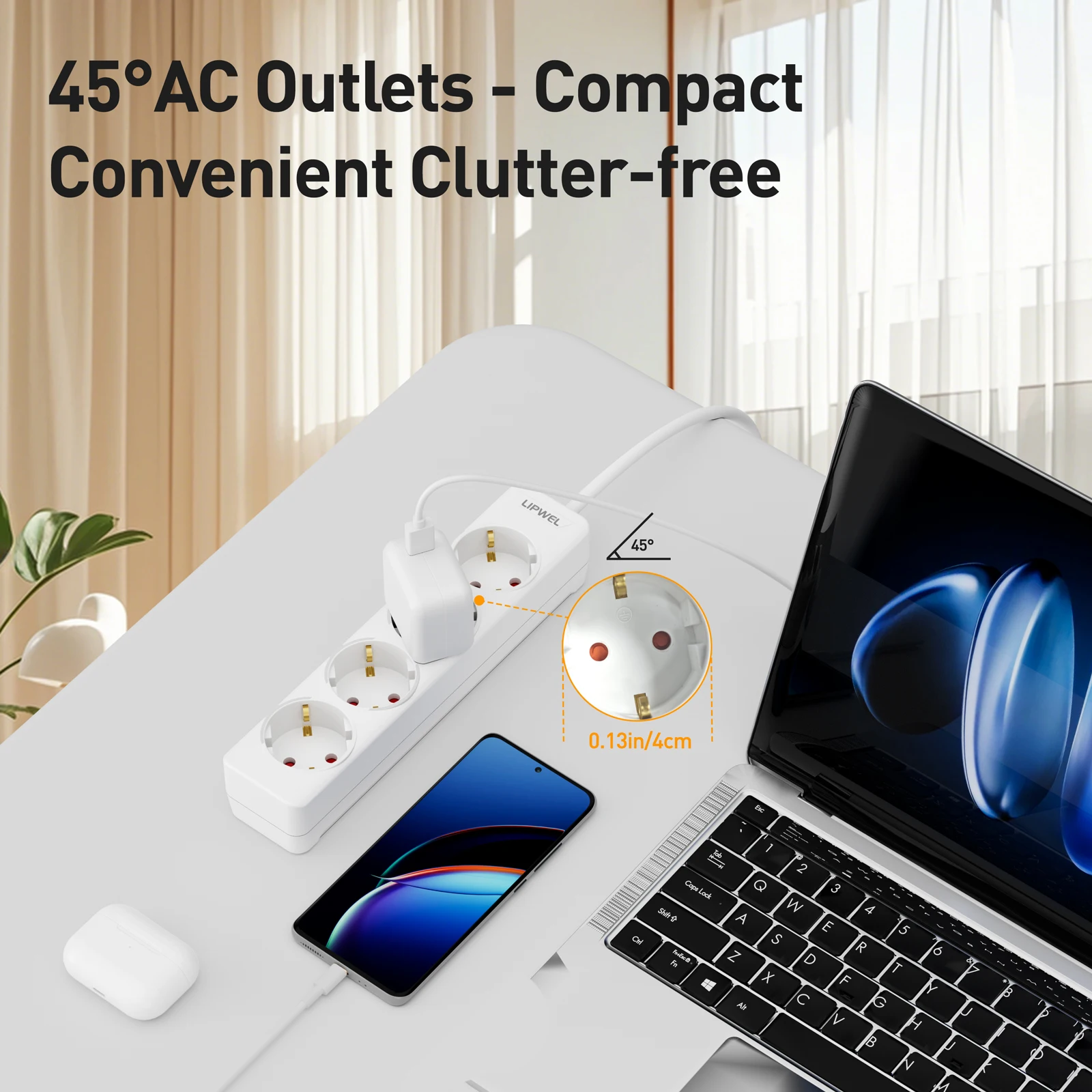 شريط طاقة بمقبس أوروبي من الأسلاك النحاسية السميكة، موزع طاقة متعدد المنافذ مع أحجام مقابس مختلفة، حل طاقة موثوق به