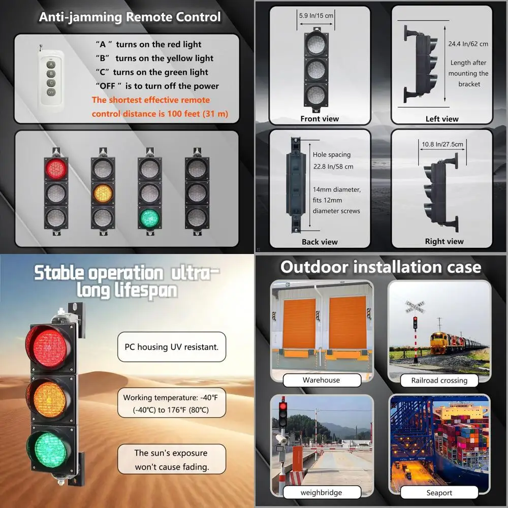 

100-3 4 100mm LED Traffic Stop/Go Light with Remote Control, AC 85-265V, Waterproof PC Housing IP65