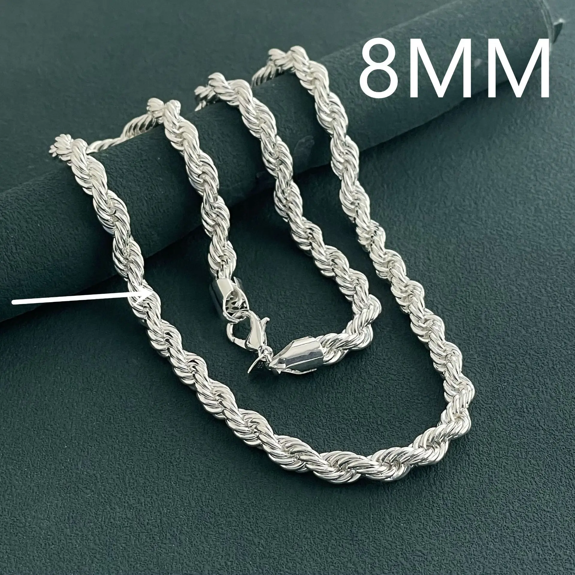 Anrara Halskette aus 925er Sterlingsilber, 8 mm, gedrehtes Seil, modische Herrenhalskette