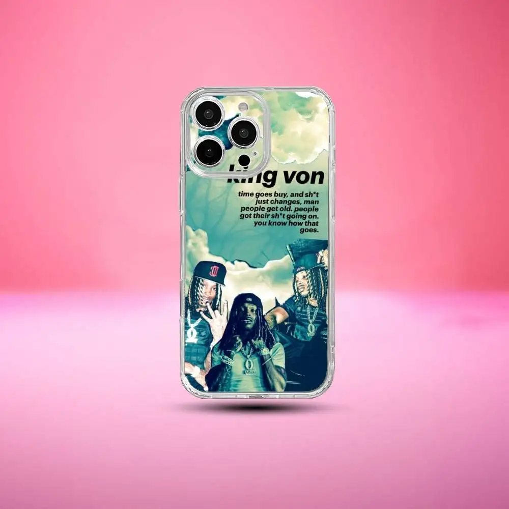 حافظة هاتف Raper K-King Von لهاتف iPhone17,16,15,14,13,12,11 Plus، Pro Max غطاء شفاف ناعم