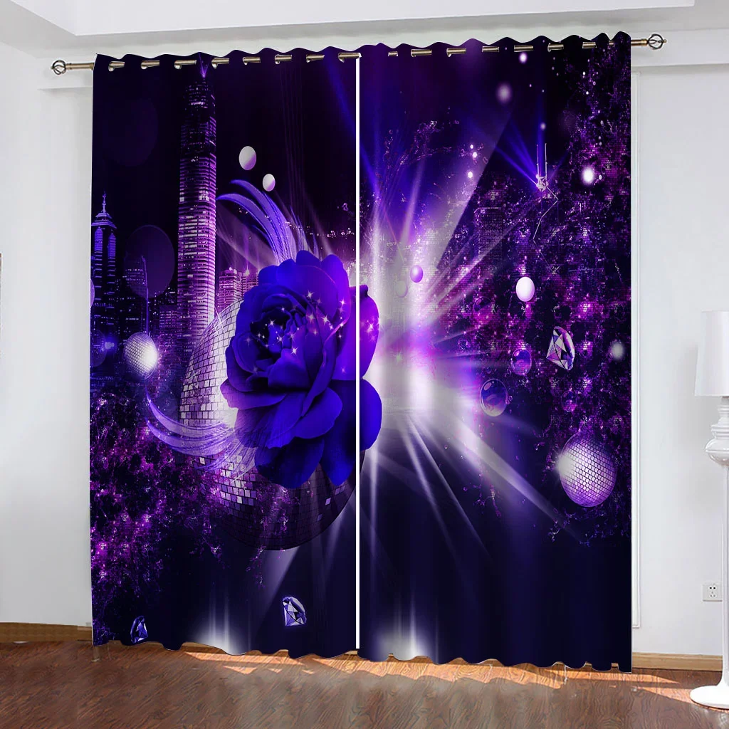 Floral Purple Rose Butterfly Series Design Two Drape Thin Window Curtains for Living Room Bedroom Decor 2 Pieces Free Shipping