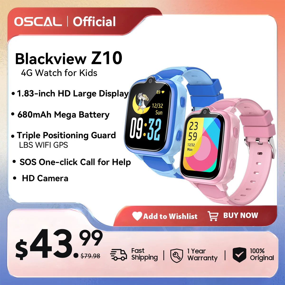 OSCAL Blackview Z10 4G Детские умные часы GPS Видеозвонок SOS Водонепроницаемые детские умные часы Камера Монитор Трекер Часы