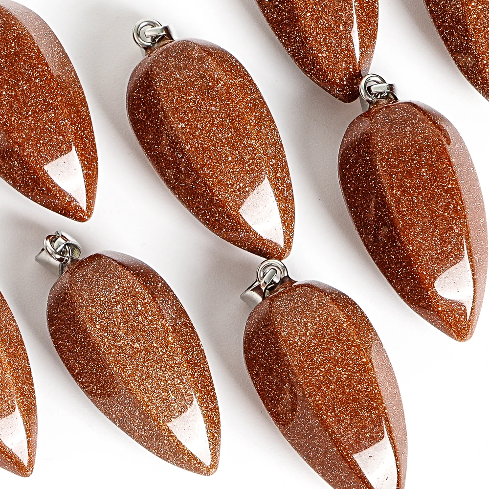 NATURAL GOLD SANDSTONE CHARM HEXAGONAL CONE PENDANT WITH SPARKLING GOLD SAND TEXTURE FOR BOHO NECKLACE BRACELET DIY JEWELRY