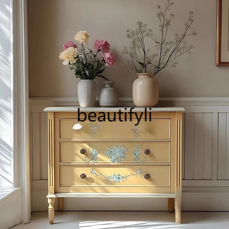 

light luxury porch cabinet, ultra-thin solid wood painted chest cabinet, facing the door at home, drawer decorative cabinet