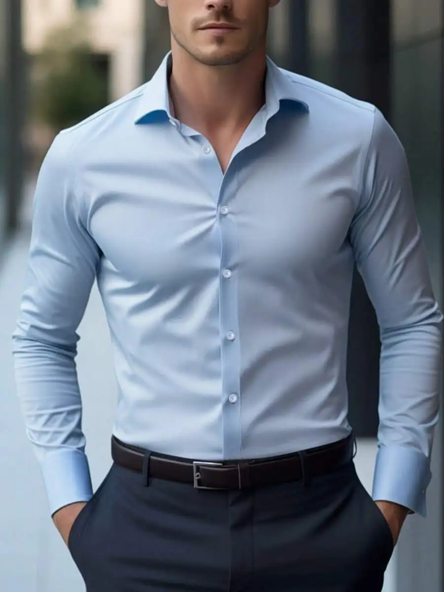 

Men's Slim Fit Formal Long Sleeve Dress Shirt - Light Blue, Fall Season