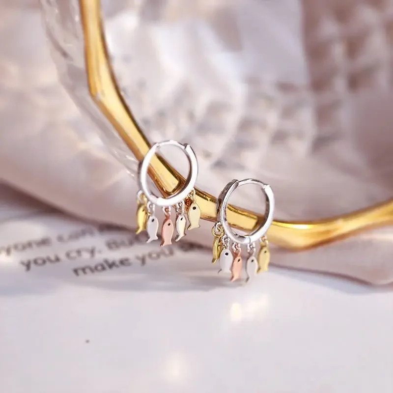 

925 Silver French Punk Hip-Hop Small Fish Hoop Earrings for Women Gold Silver Party Jewelry Accessories