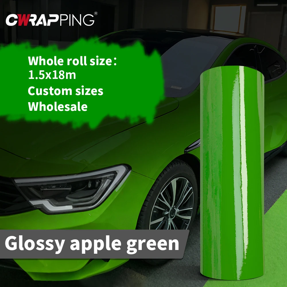 

Car Sticker Vinyl Wrap Glossy Body Covering Apple Green Film Wrapping Foil Custom Stickers Vinyls Exterior Adhesive Automotive