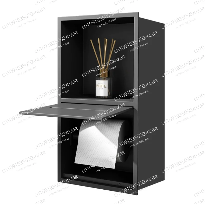 Stainless Steel Aluminum Alloy Built-in Tissue Box Niche Paper Extraction Box Bathroom Shelf Closet