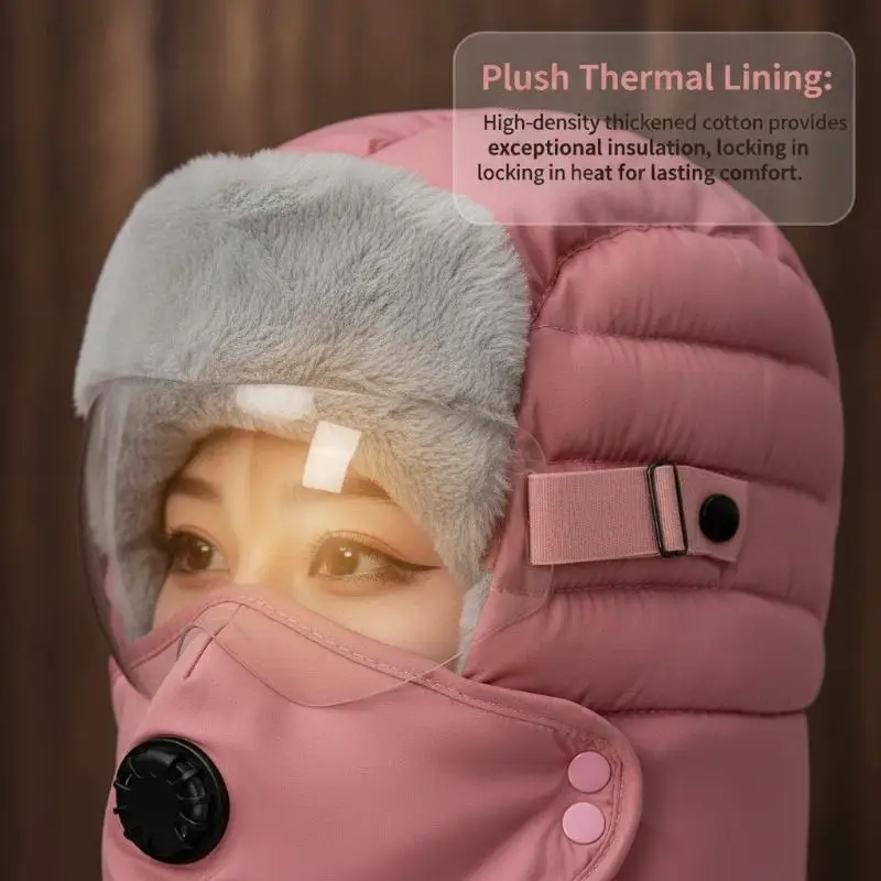 Winter-Wärmekopfbedeckung Winddicht Verdickter Ohrenschutz Nackenabdeckung Schutzbrille Mütze Unisex Thermische Outdoor-Motorradmütze – Detail 3