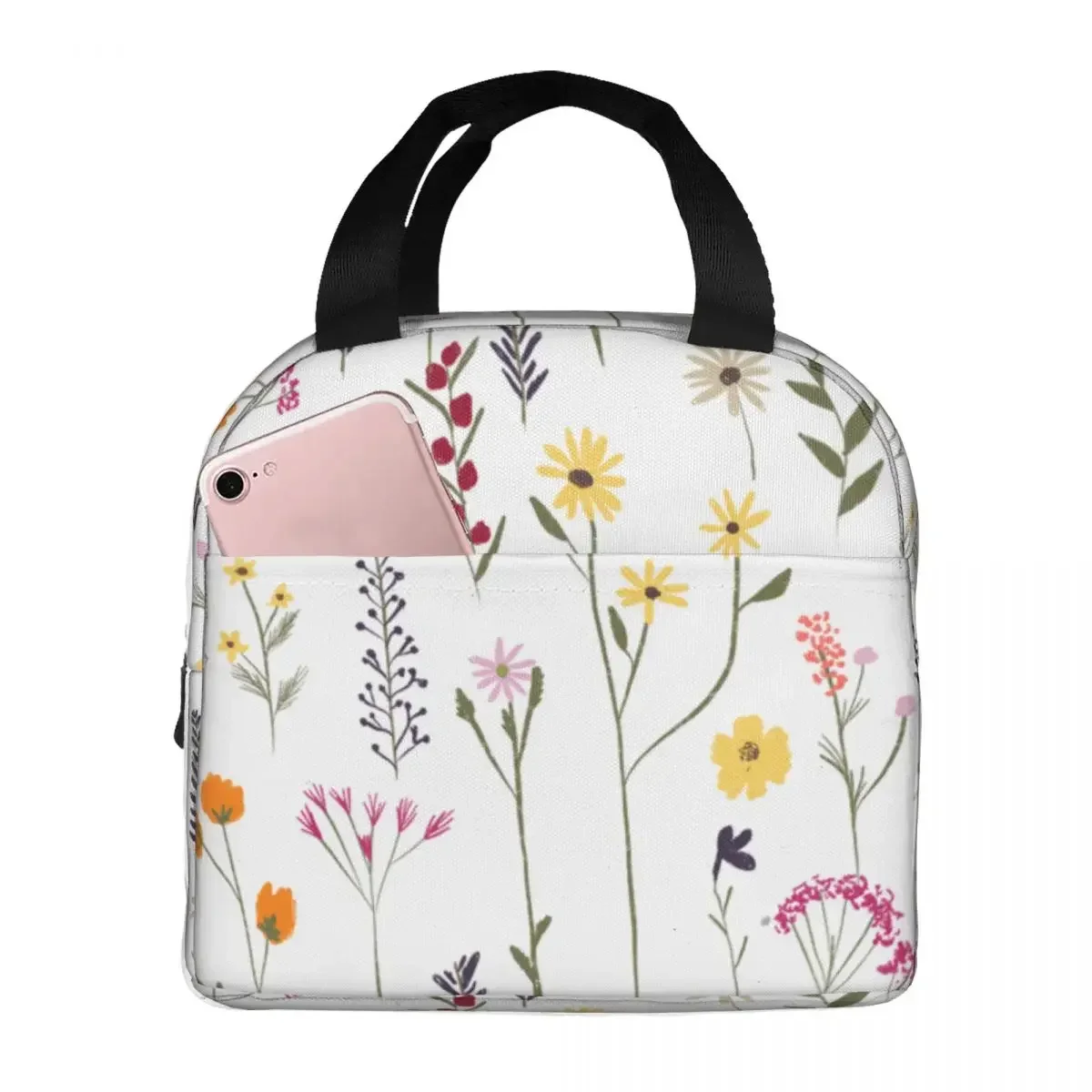 

Pretty Flowers Floral Lunch Bags Waterproof Insulated Oxford Cooler Thermal Picnic Travel Tote for Women Girl