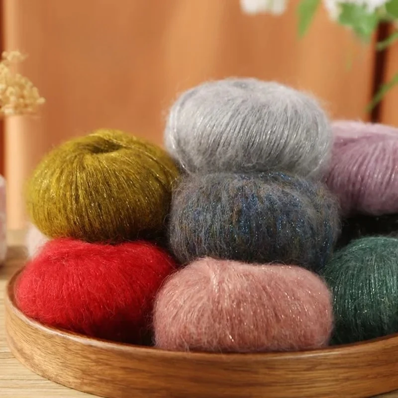 Mohair Wolle Pullover Schal Mantel handgewebte Wolle Ball Glitter Mohair dicke Baby Linie DIY handgewebte Schal Pullover Wolle Ball