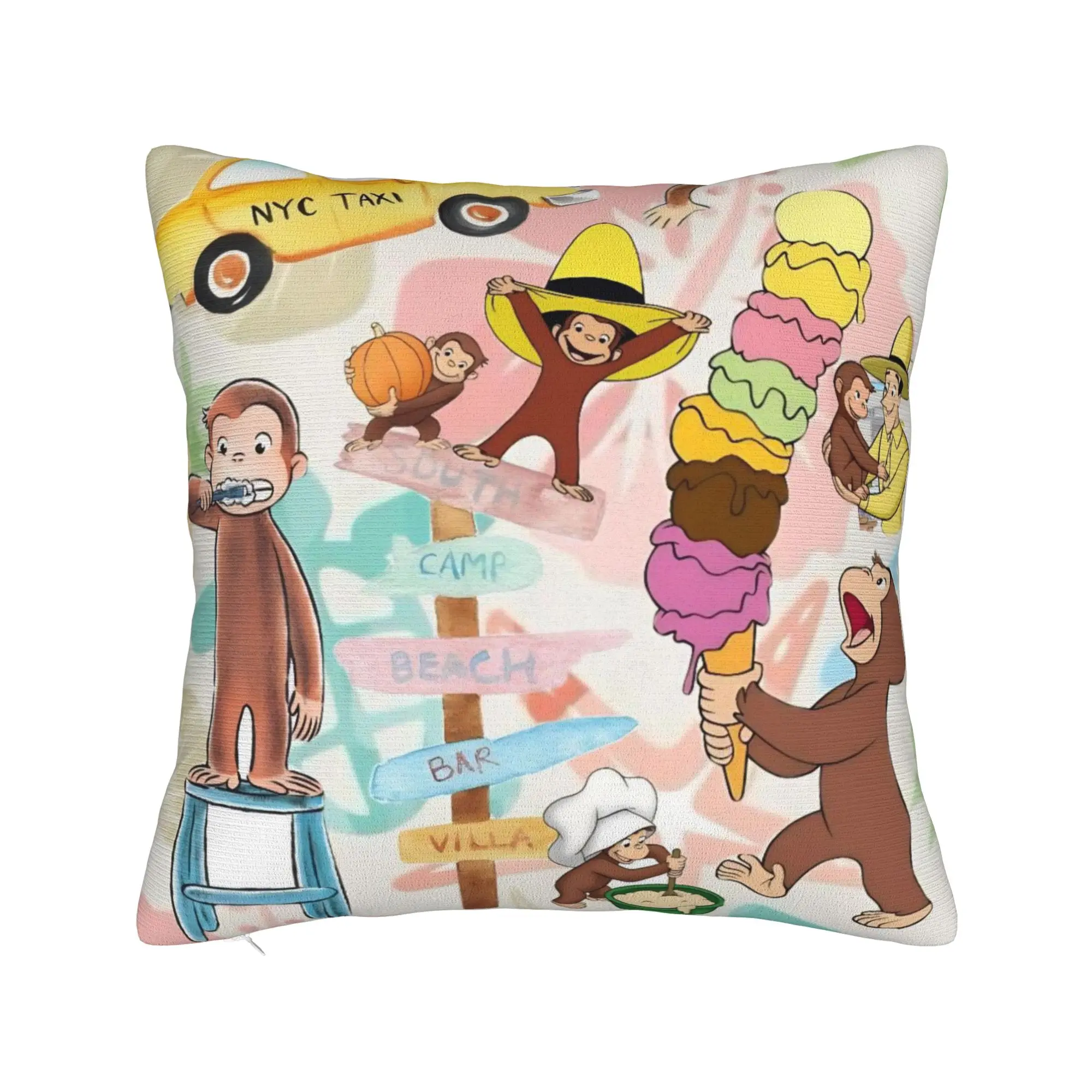 Decorative Pillowcase Curious George African Monkey  Accessories Chair  Pillow Case Cover Square Style Multi-Size
