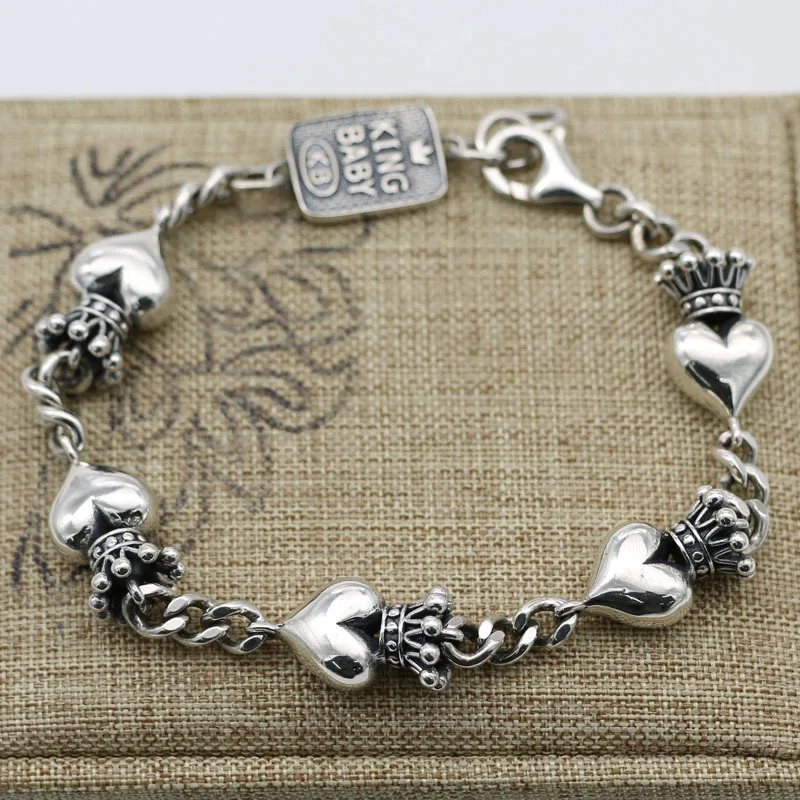 

Fashion Thai Silver Love Punk Women's Bracelet Street trendy casual accessories Korean Crown S925 Sterling Silver Bracelet