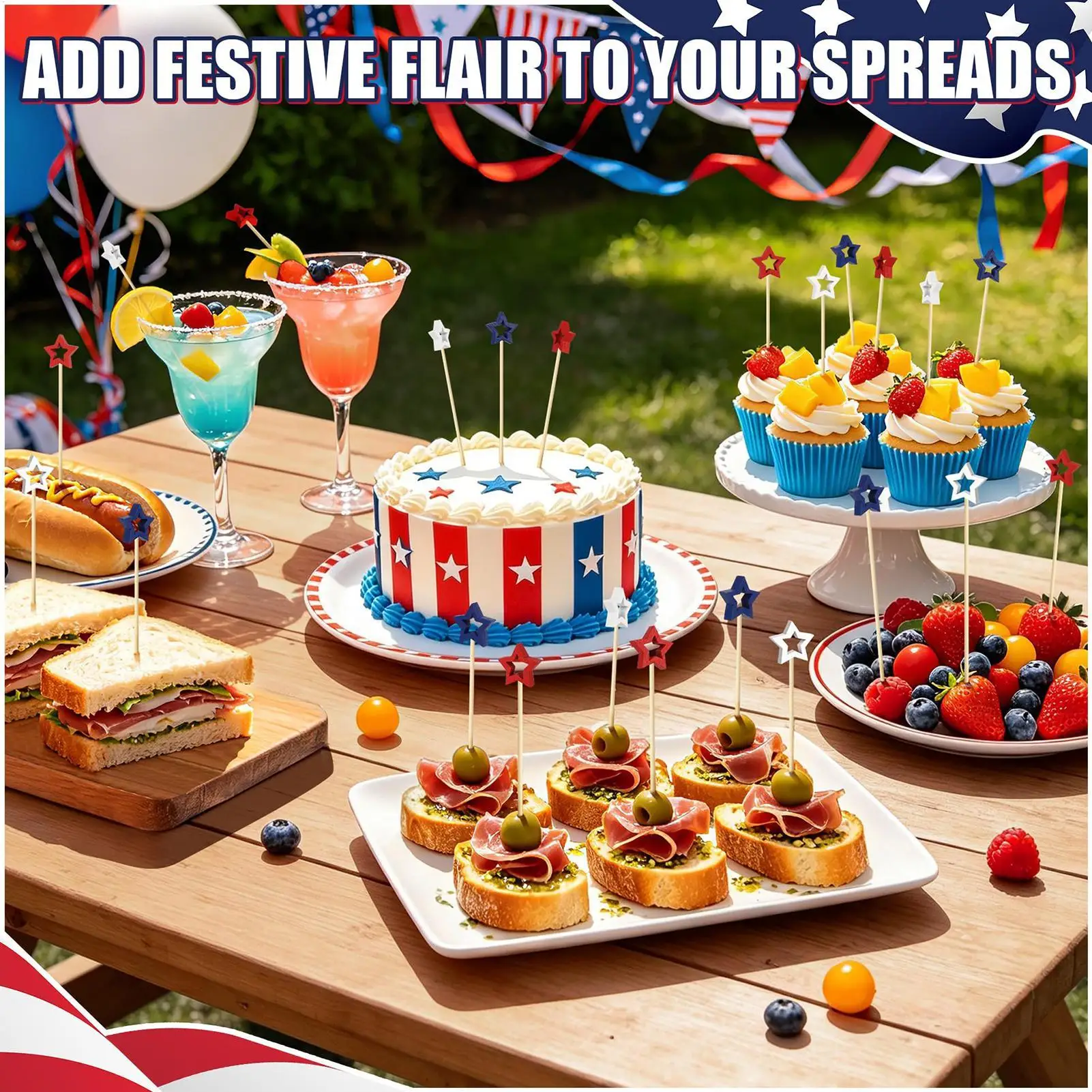 4th Of July Cocktail Picks 100 Pieces Red White Blue Skewers Decorative Patriotic Toothpicks For Independence Memorial Day