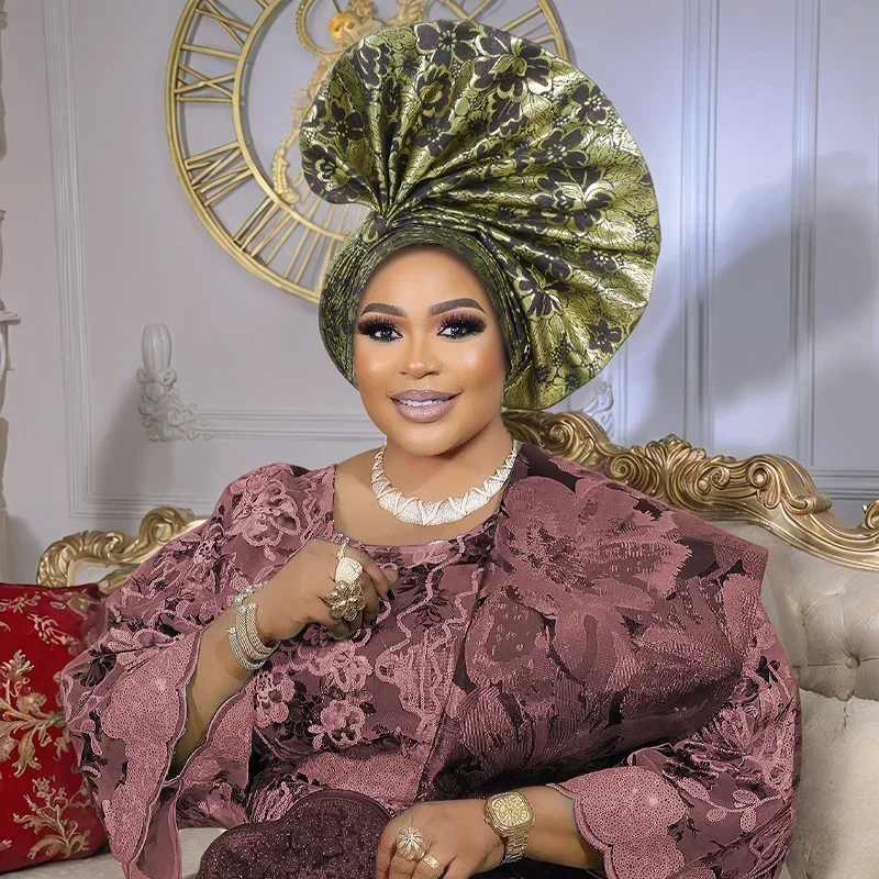 New Shiny Turban Cap for Women African Auto Gele Already Made Headtie Headwrap Nigerian Wedding Party Head Ties Bonnet Hijab Hat