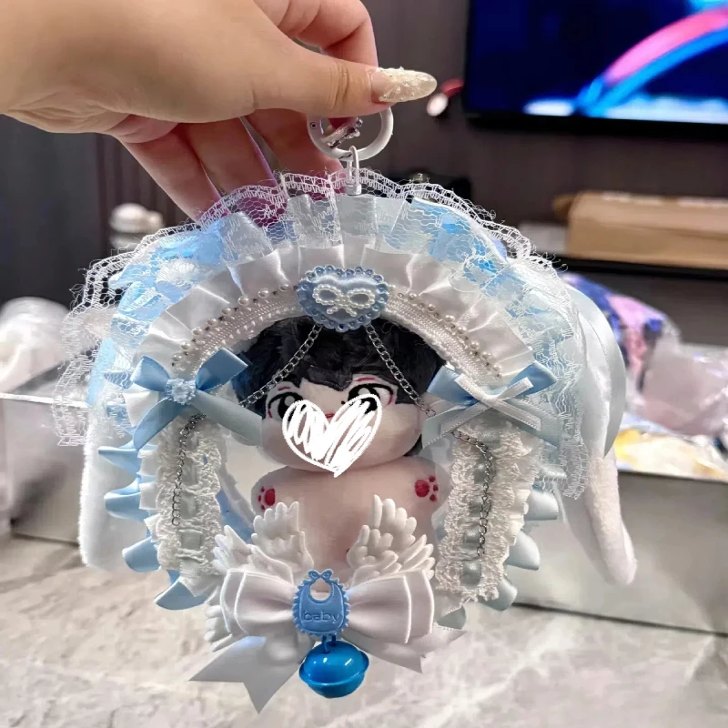 Borsa per bambola da esposizione Borsa trasparente per figura trasparente da 10 cm con portachiavi Kpop Organizzatore da appendere per riporre piccole bambole portatili