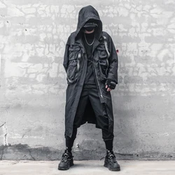 Autumn Fashion Thin Cape Men's Dark Black Personalized Fashion Brand Long Hooded Loose Waterproof Over Knee Trench Coat