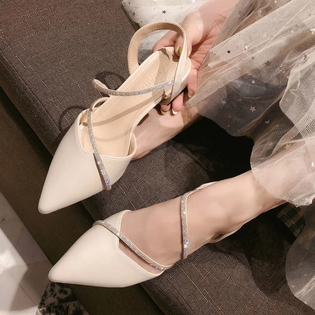 Women's Sandals 2024 Spring and Autumn New All-match Rhinestone Chunky Heels High Heels Women Pumps Shoes Sandal Female