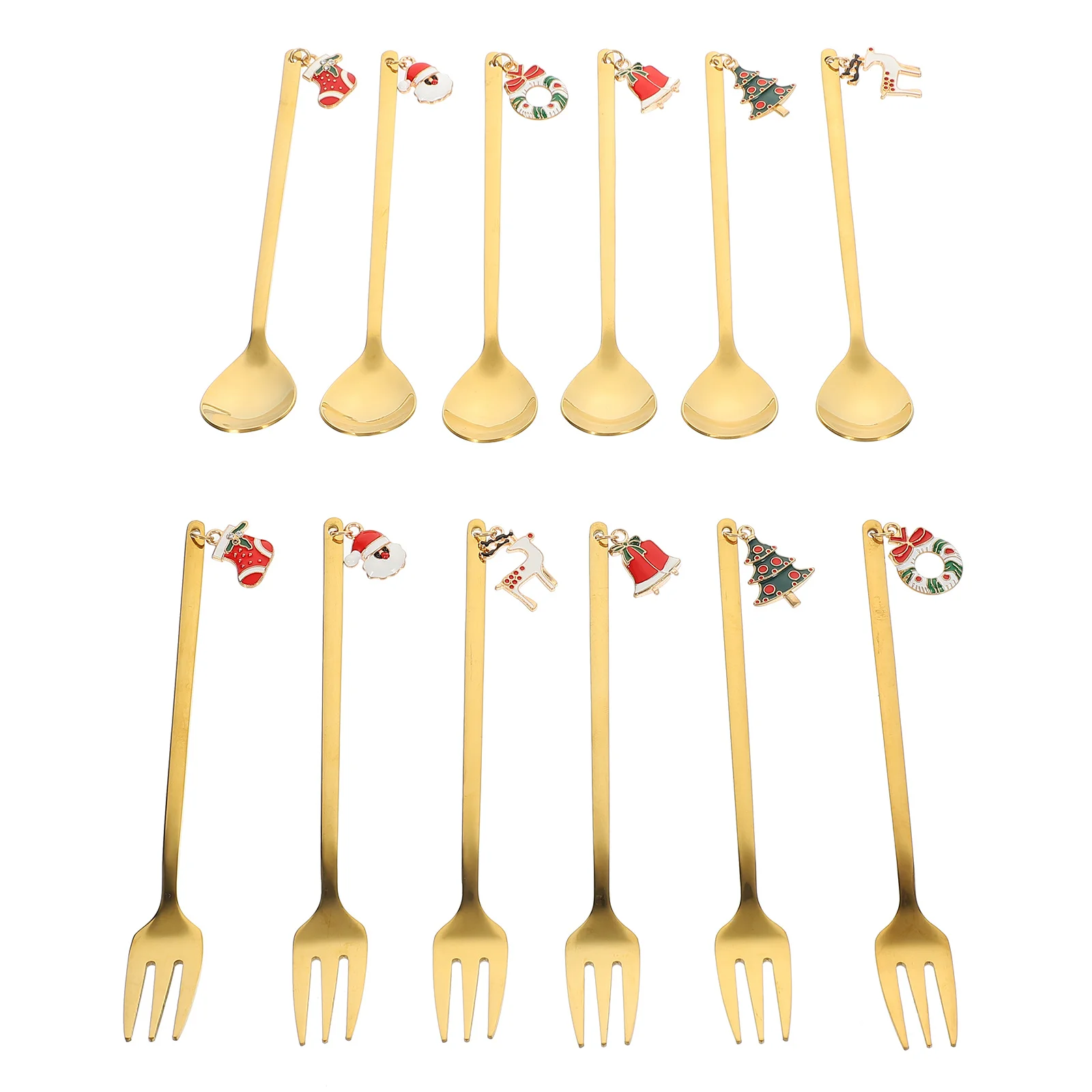 

1Set Stainless Steel Forks and Spoons Silverware Christmas Style Stirring Spoons Dessert Flatware Set Tableware Set