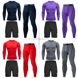 Nowa obcisła odzież sportowa męska kompresyjna odzież sportowa garnitur legginsy gimnastyczne Tshirt Rashguard MMA koszule męskie zestawy bluz fitness