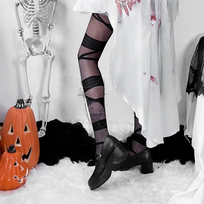 Bas gothiques noirs pour Halloween européens et américains, chaussettes hautes aux genoux, noires, douces, fraîches, épicées, Sexy, polyvalentes, Tube Long